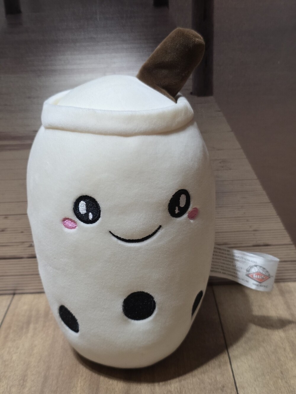Cream Bubble Tea Plush with Brown Straw - Cute Smiling Face